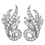 Vintage Deco Platinum Diamond Floral Clip-On Earrings 