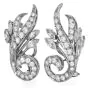 Vintage Deco Platinum Diamond Floral Clip-On Earrings 
