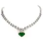 Vintage Riviera Diamond Emerald Heart Platinum Necklace