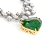 Vintage Riviera Diamond Emerald Heart Platinum Necklace