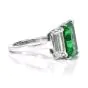 Three Stone Rectangular Emerald Diamond Platinum Ring 