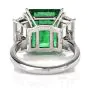 Three Stone Rectangular Emerald Diamond Platinum Ring 