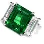 Three Stone Rectangular Emerald Diamond Platinum Ring 