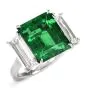 Three Stone Rectangular Emerald Diamond Platinum Ring 
