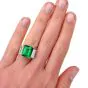 Three Stone Rectangular Emerald Diamond Platinum Ring 