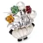 Estate 10.58cts Multi-Gem Flower Basket Lapel 18K Gold Brooch 49.4 Grams