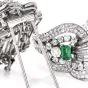 Vintage Boucheron Diamond Emerald Platinum Double Clip Lapel Brooch