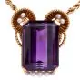 Gueblin Vintage Retro Amethyst Seed Pearl Gold Pendant Necklace