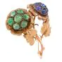 Buccellati Vintage Emerald Sapphire Yellow Gold Floral Pin Brooch 