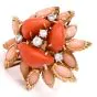 Vintage Multi-Color Coral Diamond Gold Cocktail Cluster Ring