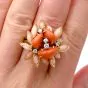 Vintage Multi-Color Coral Diamond Gold Cocktail Cluster Ring