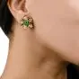 Vintage Floral Diamond Emerald 18K Gold Clip-Back Earrings