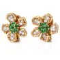 Vintage Floral Diamond Emerald 18K Gold Clip-Back Earrings