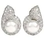 Estate Diamond Pearl Tear Drop Clip On 18K White Gold Earrings