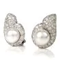 Estate Diamond Pearl Tear Drop Clip On 18K White Gold Earrings