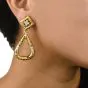 Estate Diamond 18K Yellow Gold Hoop Dangle Clip On Day & Night Earrings 