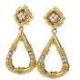 Estate Diamond 18K Yellow Gold Hoop Dangle Clip On Earrings 
