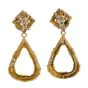 Estate Diamond 18K Yellow Gold Hoop Dangle Clip On Earrings 
