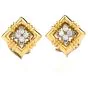Estate Diamond 18K Yellow Gold Hoop Dangle Clip On Earrings 
