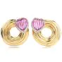1980s Heart Turmaline Diamond 18K Gold Swirl Clip On Earrings