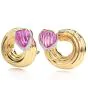 1980s Heart Turmaline Diamond 18K Gold Swirl Clip On Earrings