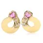 1980s Heart Turmaline Diamond 18K Gold Swirl Clip On Earrings