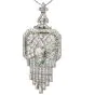Antique Art Deco Diamond Emerald Platinum Fleur De Lis Brooch Pendant