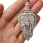 Antique Art Deco Diamond Emerald Platinum Fleur De Lis Brooch Pendant