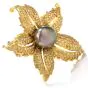 Estate Diamond Tahitian Pearl 18K Yellow Gold Brooch Pin