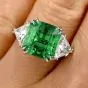 Certified GIA Colombian Emerald Diamond Platinum Three Stone Ring