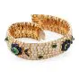  Vintage French wide Diamond Sapphire  Emerald Gold Bracelet