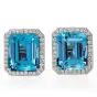 Sabbadini Aquamarine Diamond Platinum Large Emerald Cut Clip Earrings