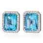 Sabbadini Aquamarine Diamond Platinum Large Emerald Cut Clip Earrings