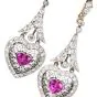 Estate Pink Sapphire Heart Diamond Drop Earrings
