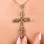 Vintage Diamond Pearl 18K Gold Cross Pendant|Dover Jewelry|