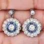 Estate Sapphire Diamond Platinum Floral Drop Earrings|Dover Jewelry|