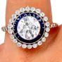 Deco Style  Diamond 2.92cttw Sapphire Platinum Halo Engagement Ring|Dover Jewelry|