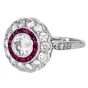 Deco Style European-Cut Diamond French-Cut  Ruby Floral Platinum Ring