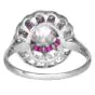 Deco Style European-Cut Diamond French-Cut  Ruby Floral Platinum Ring