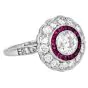 Deco Style European-Cut Diamond French-Cut  Ruby Floral Platinum Ring