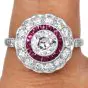 Deco Style European-Cut Diamond French-Cut  Ruby Floral Platinum Ring