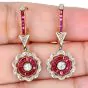 Vintage Diamond 1.60cts  Ruby 18K Gold Flower Earrings|Dover Jewelry|
