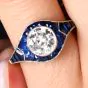 Deco Old Cut Diamond 2.47cttw Sapphire Platinum Halo Engagement Ring