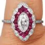 Old-Cut Marquise Diamond, Ruby Platinum  Cocktail Engagement Ring