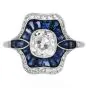 Vintage Old Cushion Diamond Sapphire Platinum Engagement Ring
