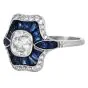 Vintage Old Cushion Diamond Sapphire Platinum Engagement Ring