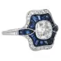 Vintage Old Cushion Diamond Sapphire Platinum Engagement Ring