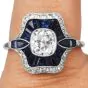 Vintage Old Cushion Diamond Sapphire Platinum Engagement Ring