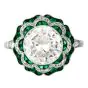  3.21 Carat Diamond & Emerald Platinum Filigree Engagement Ring
