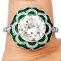  3.21 Carat Diamond & Emerald Platinum Filigree Engagement Ring